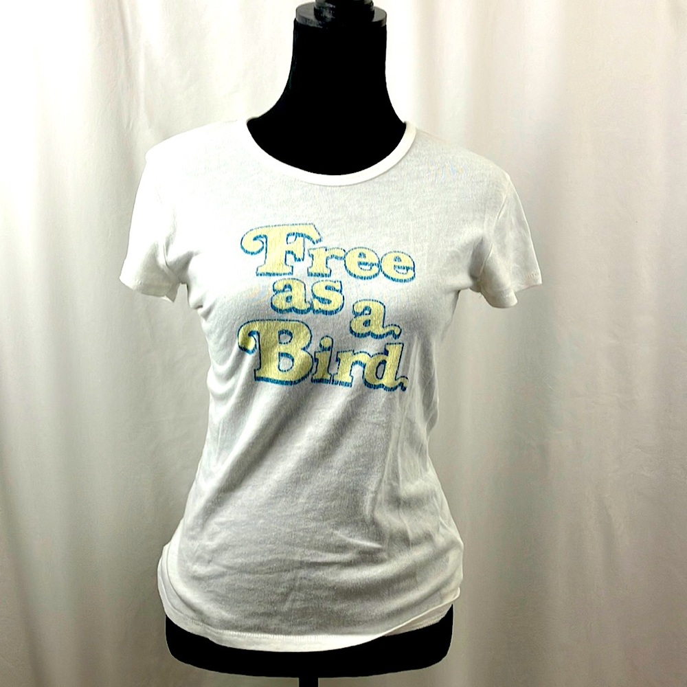 Free as a Bird white logo T-shirt woman’s size small